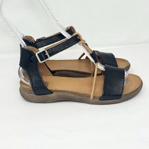 Miz Mooz Medina Womens Sandal Size 37 6.5‎ - 7 Black Leather Flat Boho Wedge